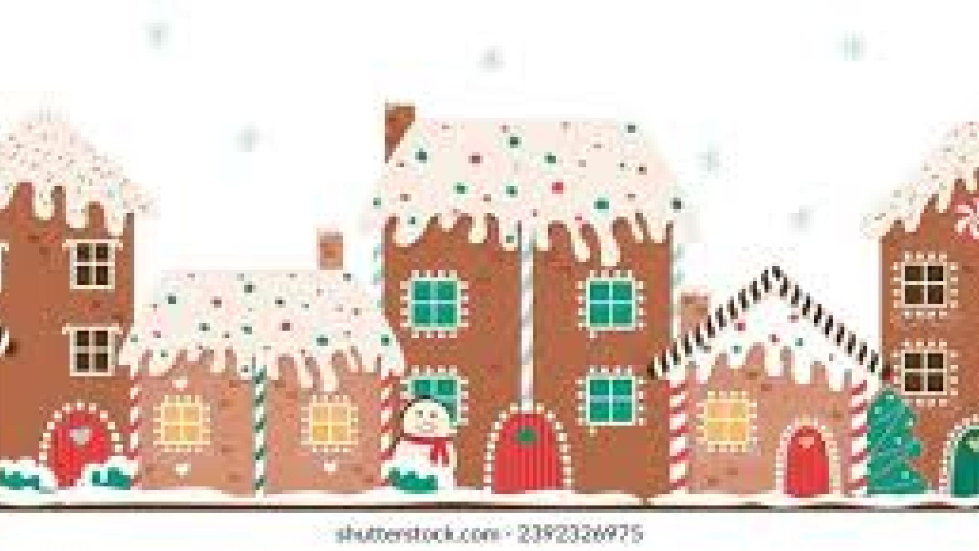 gingerbread houses lined up 